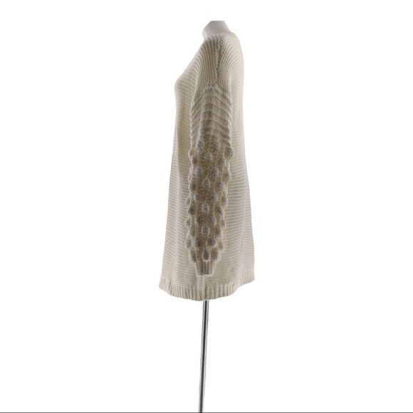 Simply Couture Oversized Beige Open Knit Pom-Pom Sleeve Sweater Cardigan - Picture 10 of 13